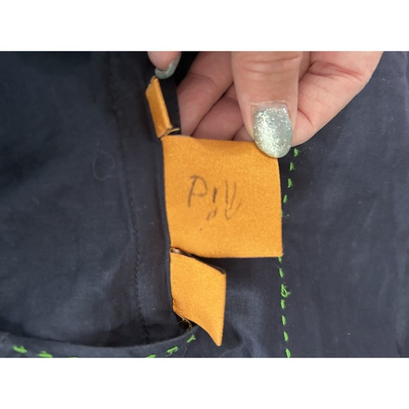 Tory Burch Ruffle Front Tank Top Navy Blue Green Stitching Buttons Size‎ 8 - Picture 6 of 8